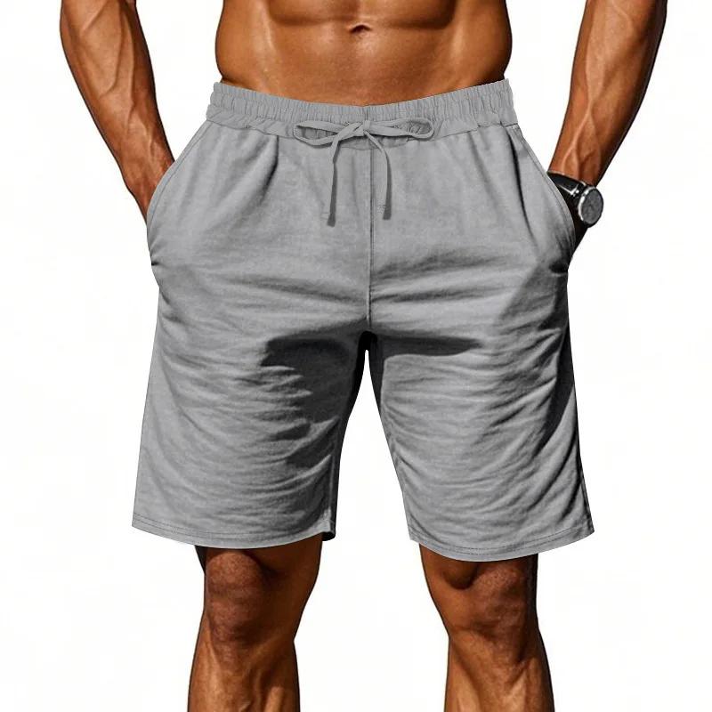 

Summer Men s Linen Shorts Pants Breathable Solid Color Casual Short Trousers Fitness Streetwear Thin Beach Knee Length Trousers M серый