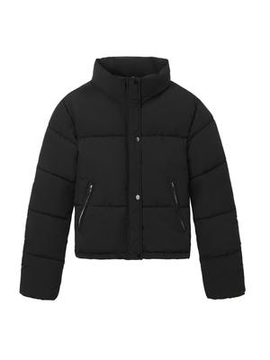 Women's Diamond Quilted Cotton Jacket with Stand Collar and Four Buttons - Short, Warm Coat