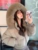 White duck down big fur collar down jacket women's short waist small jacket small waist medium and short