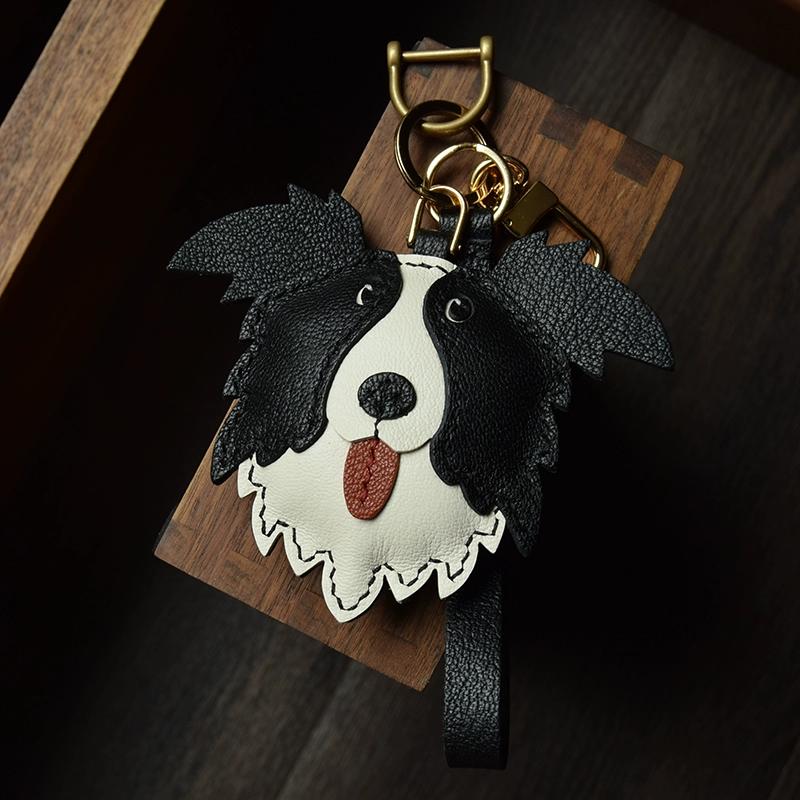 Edge Collie Leather Handmade Car Key Pendant Bag Pendant Pendant Pet Dog Dog Bag Hanging Gift Keychain