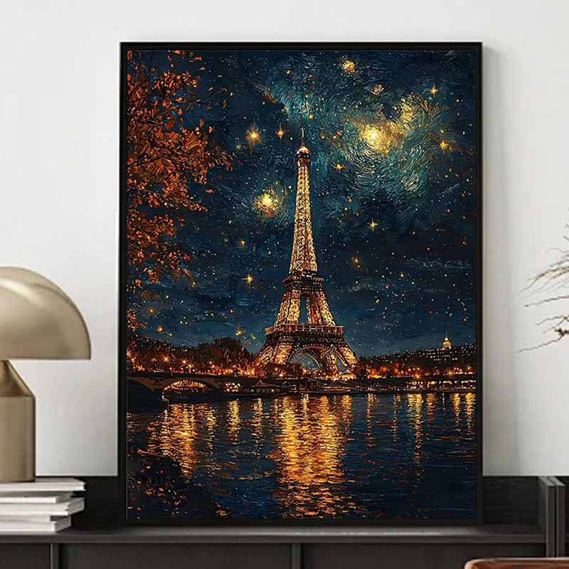 Eiffel Tower Full Diamond Painting Set, 5D Starry Sky Diamond Cross Stitch Craft, DIY Rhinestone Crafts Decoration Home Wall Mural Gift