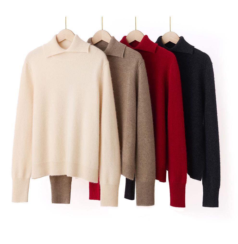 Lekasha Women's Loose High Neck Cashmere Knit Sweater with Lapel Design
