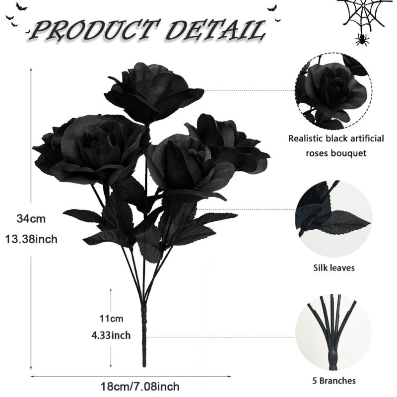 Artificial Rose Flower Arrangement with Fabric Leaves for Halloween Party Table Centerpiece Room Vase Display Photo Scene Placement
