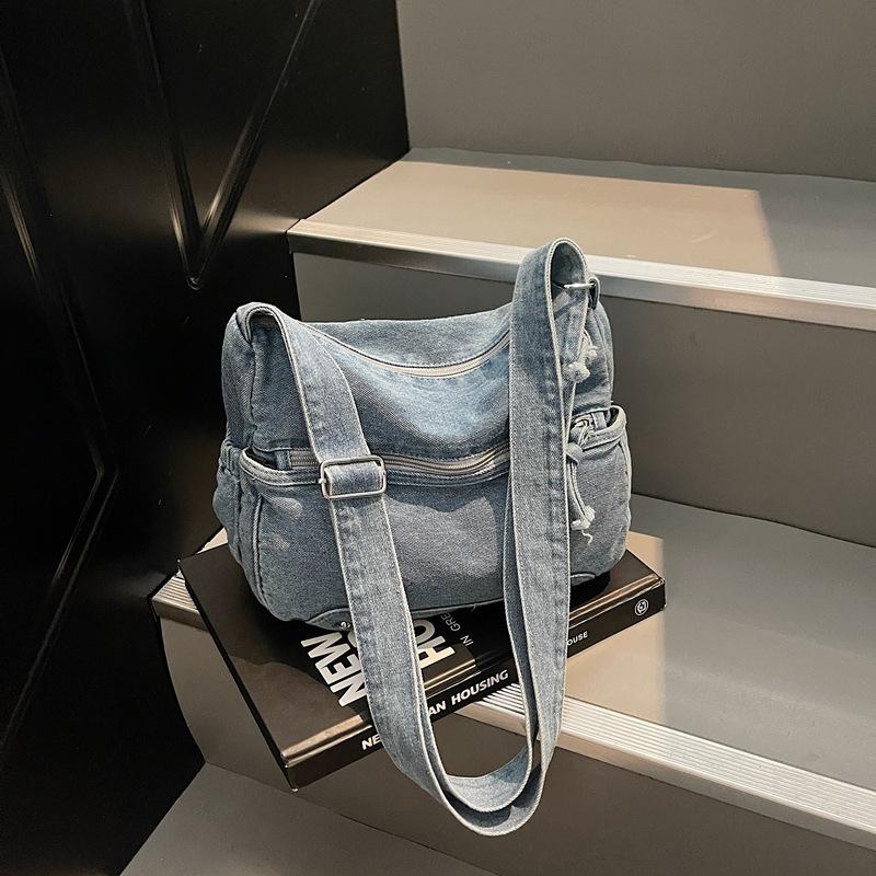 Women's bag new messenger bag women's large-capacity washed denim bag multi-compartment shoulder bag