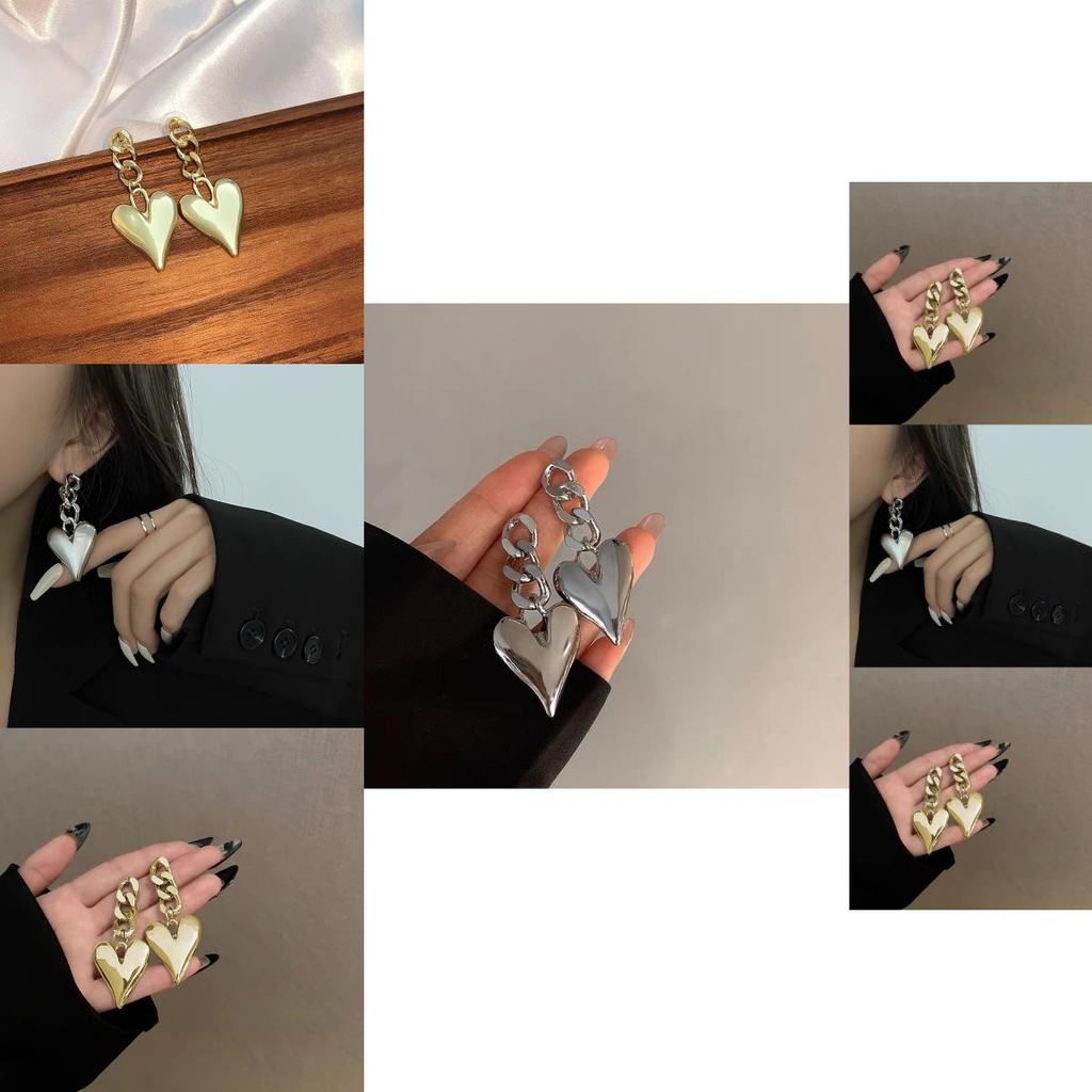 Fashionable Heart Shaped Earrings For Women Alloy Plated Creative Chain Design
