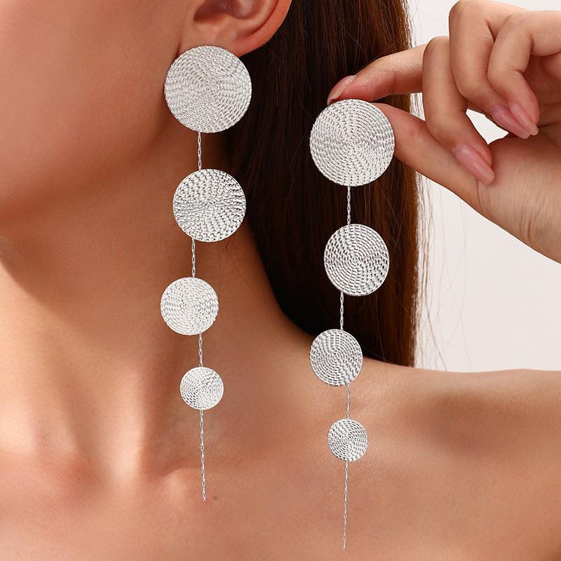 Geometric Patchwork Disc Earrings: Stylish Ins-Inspired Long Earrings for Women серебряный