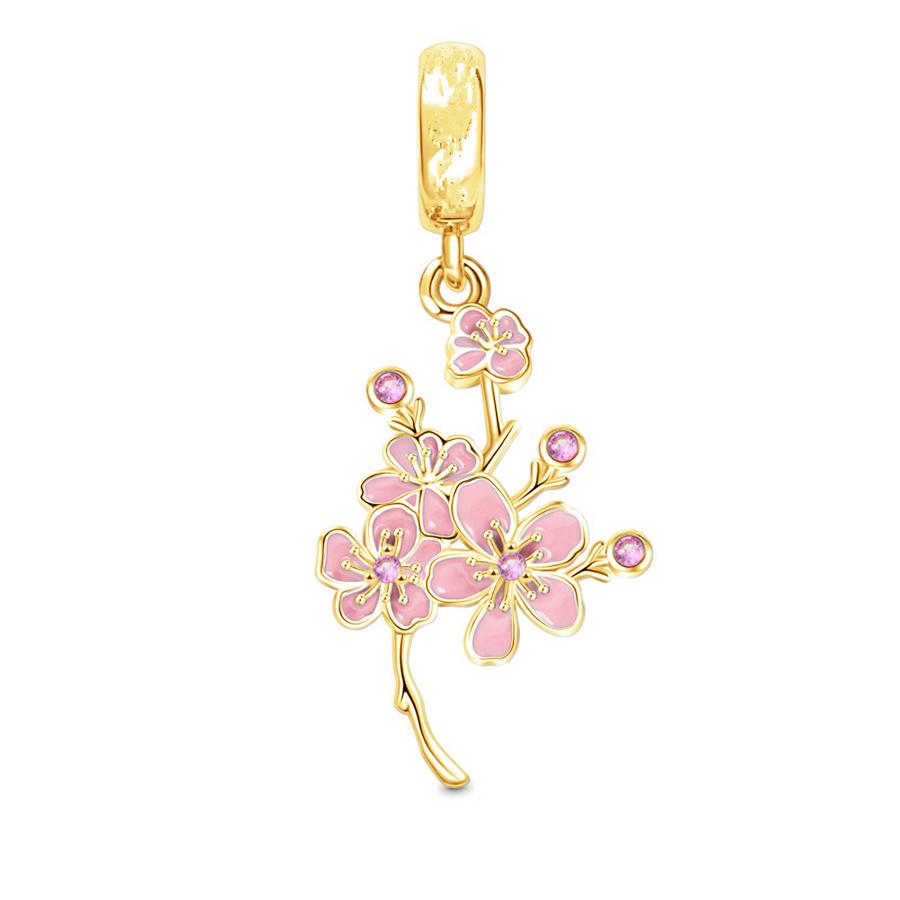 Diy Jewelry Gifts Sparkling Golden Cherry Blossom Rose In Bloom Pink Daisy Flower Lucky Clover Charm Beads Fit Original Bracelet