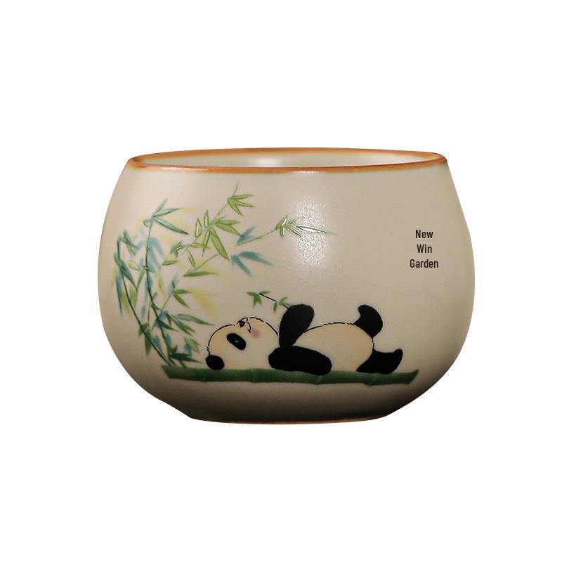 Beige Ru Ware Panda Teacup - Kung Fu Style Ceramic Tasting Cup