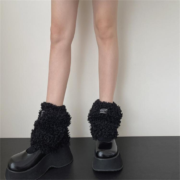 Women Warm Furry Leg Warmers with Letter Label Leg Covers Aesthetic Fuzzy Boot Cuffs Footless Socks for Winter Days