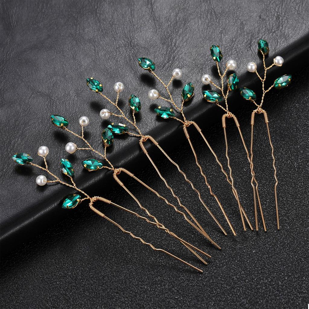 6PCS Bridal Wedding Hair Accessories Gold Color Leaf Hair Pins Clips for Women Jewelry Bride Headpiece Headwear Headdress Gifts