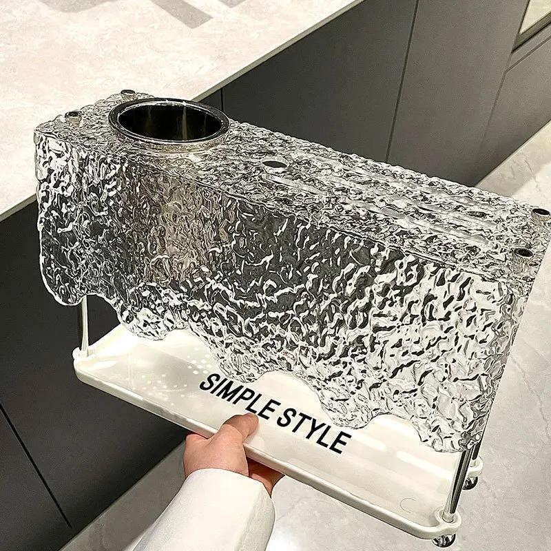 

Multifunctional Glass Storage Rack Kitchen Tableware Knife Storage Rack Chopstick Tube Creative Home Decoration Storage Tool