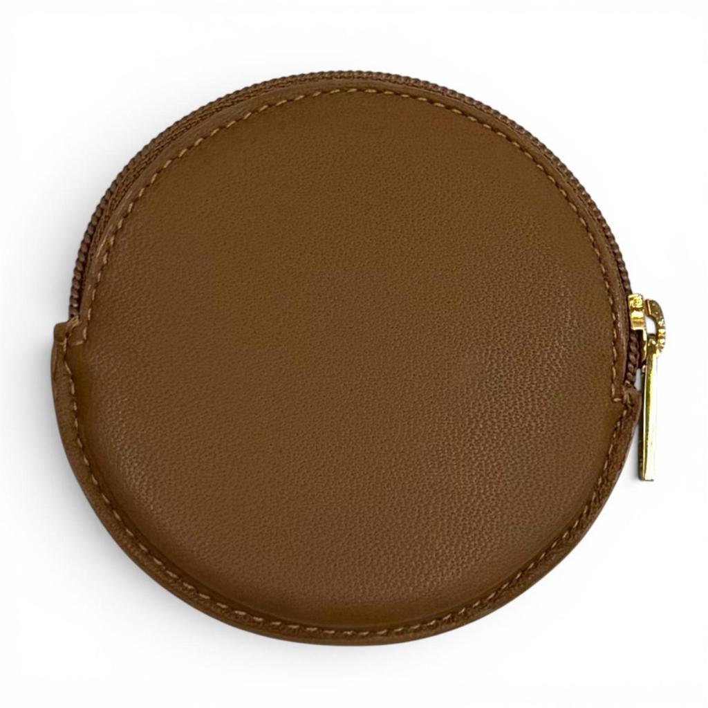 Excellent LOEWE Coin case Anagram Round Zip Leather Brown Sheepskin Leather Used