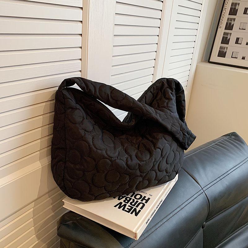 New trendy cotton clothes large capacity rhombus embroidery thread underarm tote bag women's bag autumn shoulder oblique span bag