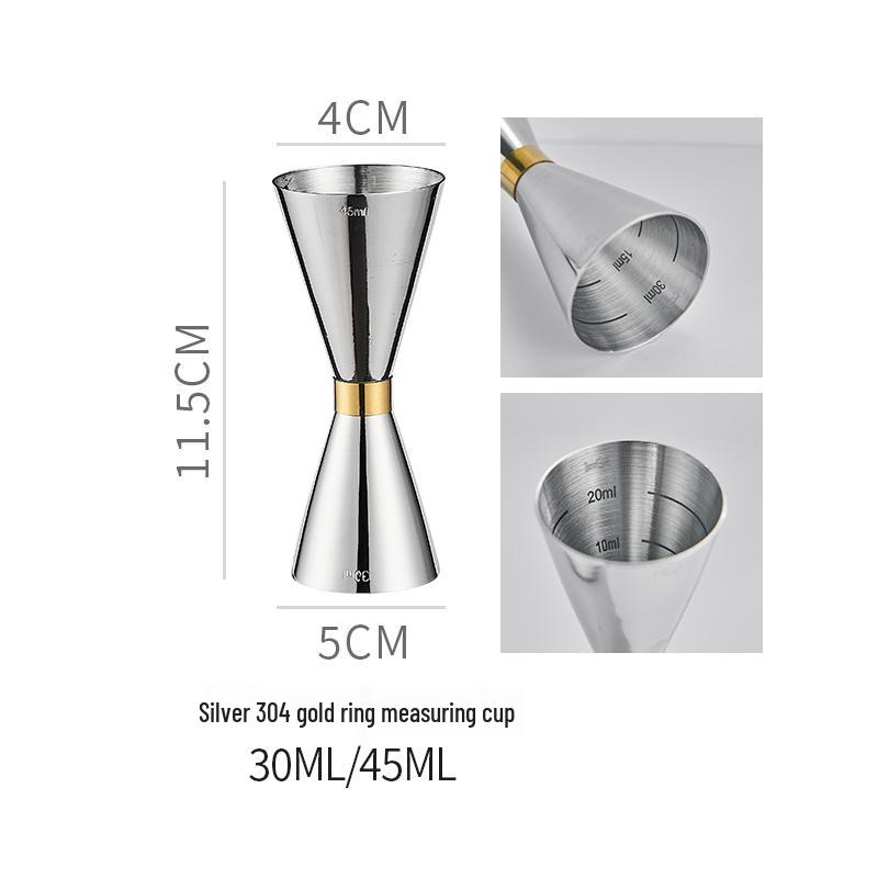 Double-Headed Stainless Steel 304 Gold Ring Jigger with Scaled Measuring Cup for Cocktails