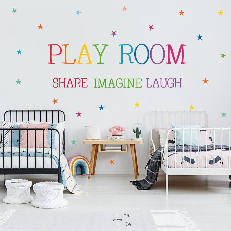 Play Room Colorful Lettering Wall Stickers, Inspirational Quote Decals for Kids Playroom, Nursery and Home Wall Decor
