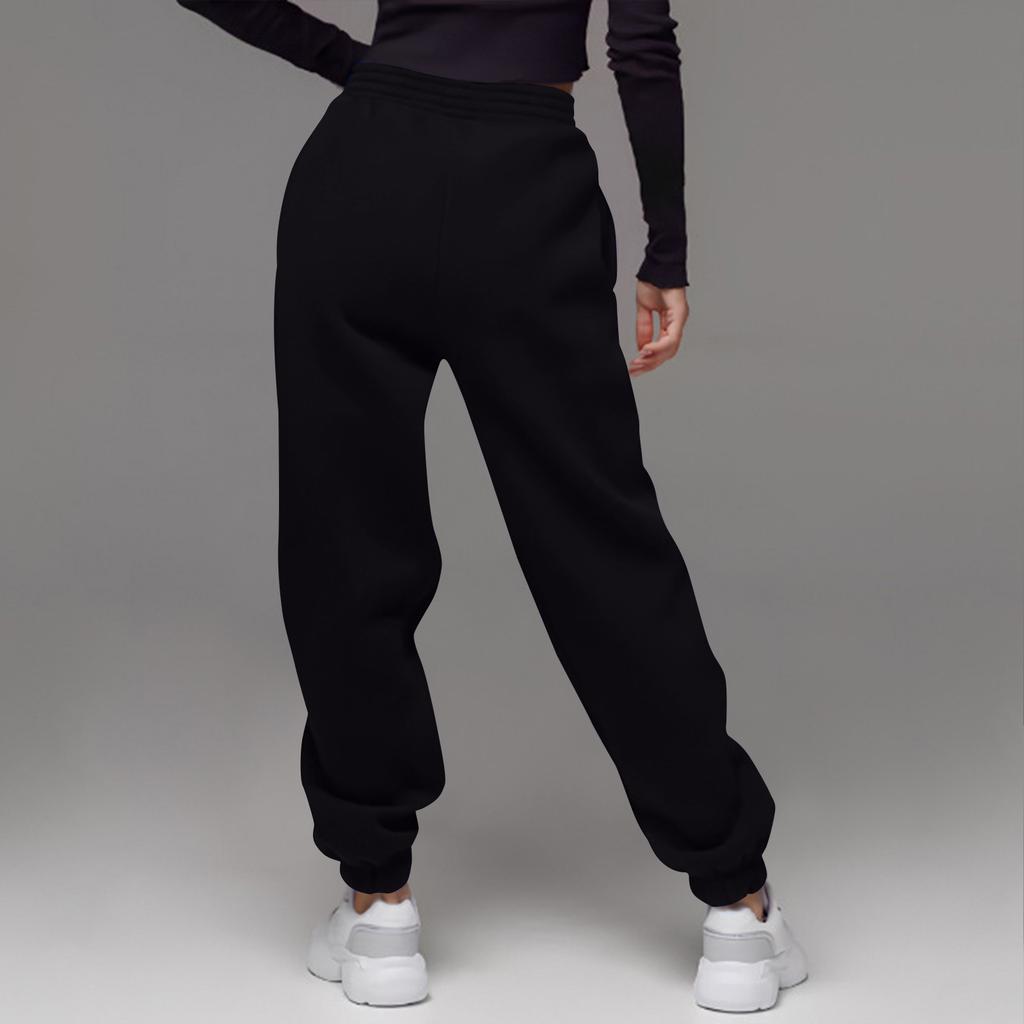 Calças Desportivas Femininas de Cintura Alta Largas Calças de Jogging Casuais da Moda Com Bolsos