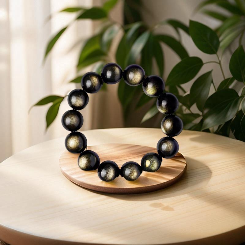 Jewelry Natural7A Gold obsidian bracelet Each one has eyes Double-Eyed Round Bead Obsidian Bracelet 8mm Bracelet