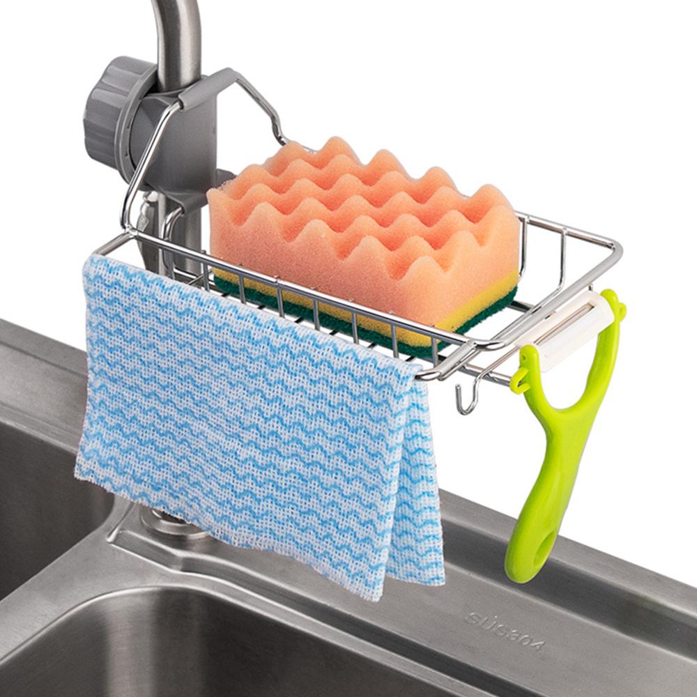 1pcs Stainless Steel Kitchen Sink Faucet Storage Racks Bathroom Adjustable Rag Sponge Draining Rack Shelves