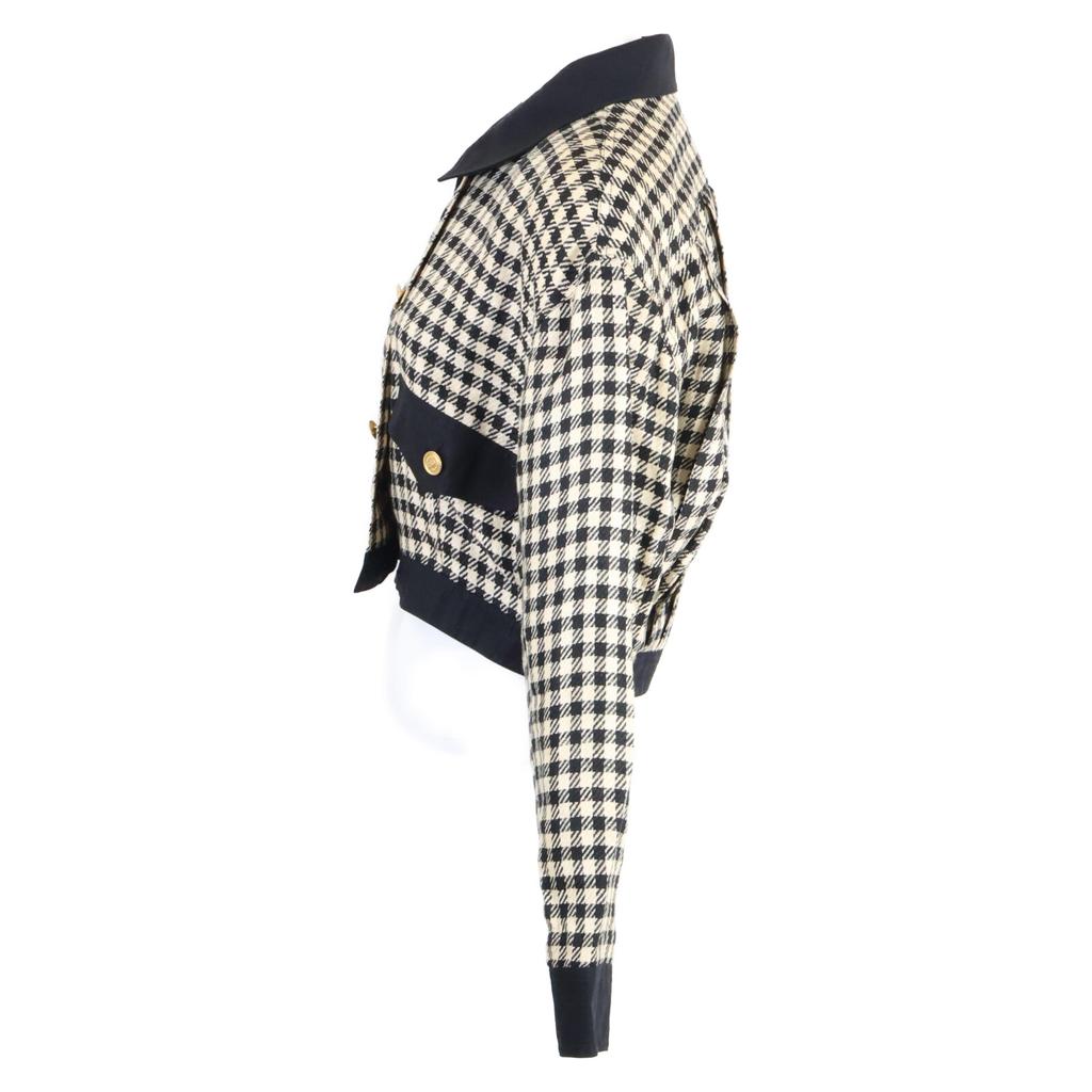 Chanel Houndstooth Vintage Short Double Jacket 9 Black WhiteUsed