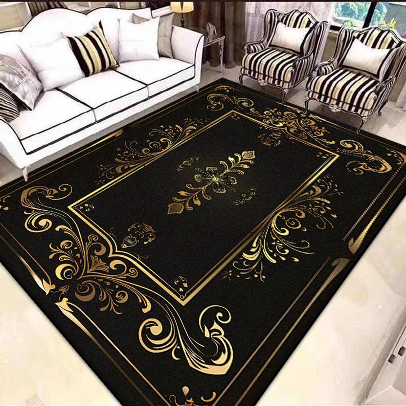 Wohnzimmer Schwarz Gold Teppiche Große Fläche Luxuriöse Dekoration Zuhause Sofa Bereich Teppiche Schlafzimmer Ankleidezimmer Rutschfeste Bodenmatte Waschbar