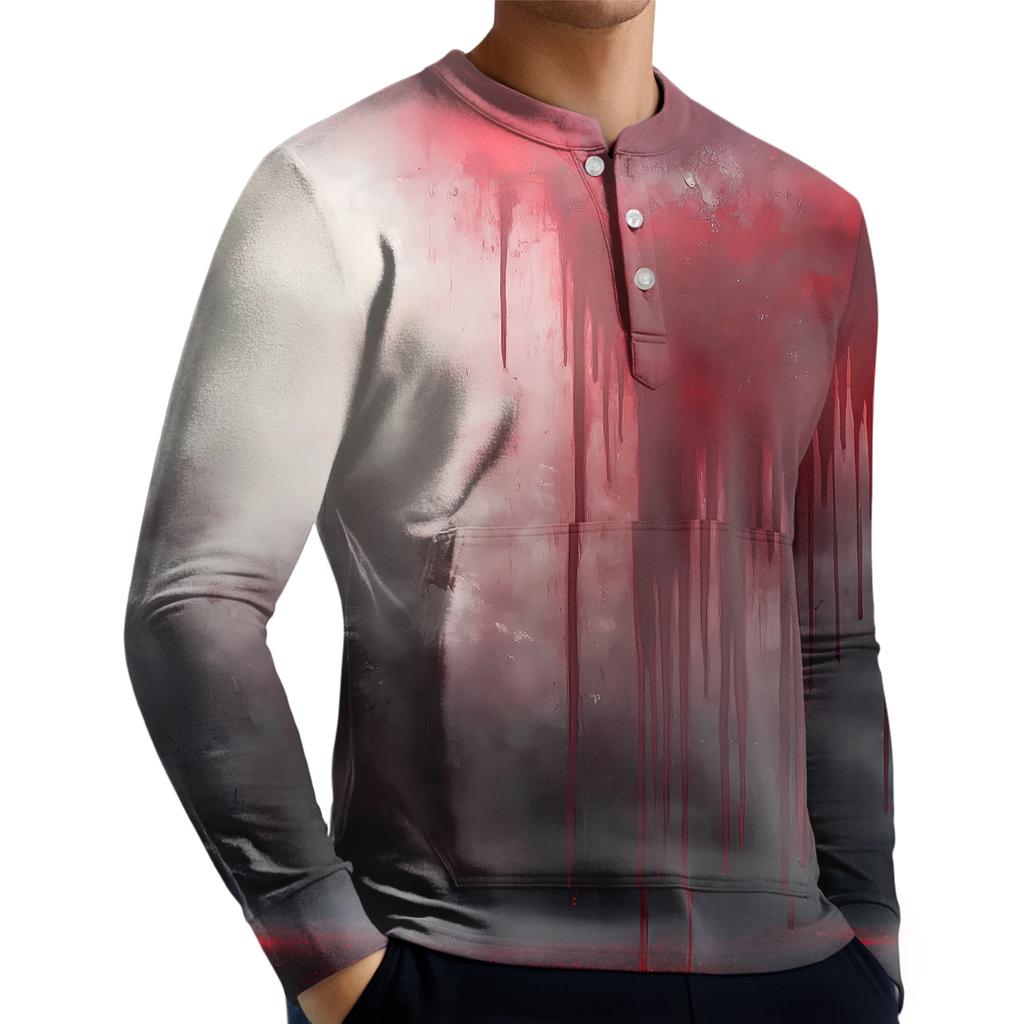 Men's Casual Button-Down Sweatshirt Fashion Printed Long Sleeve Shirt Pullover