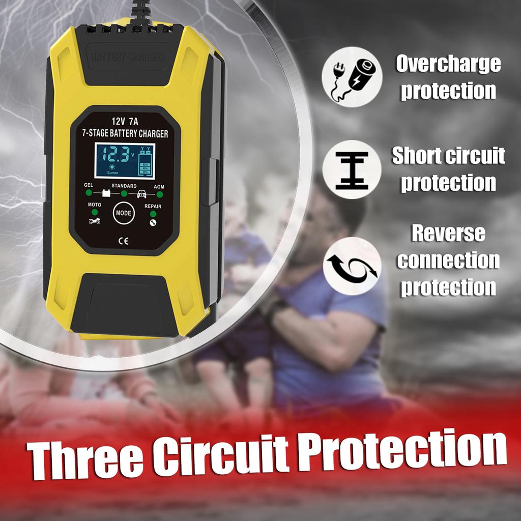 Chargeur De Batterie De Voiture Automatique 12V 7A 7 étapes Pour Moto