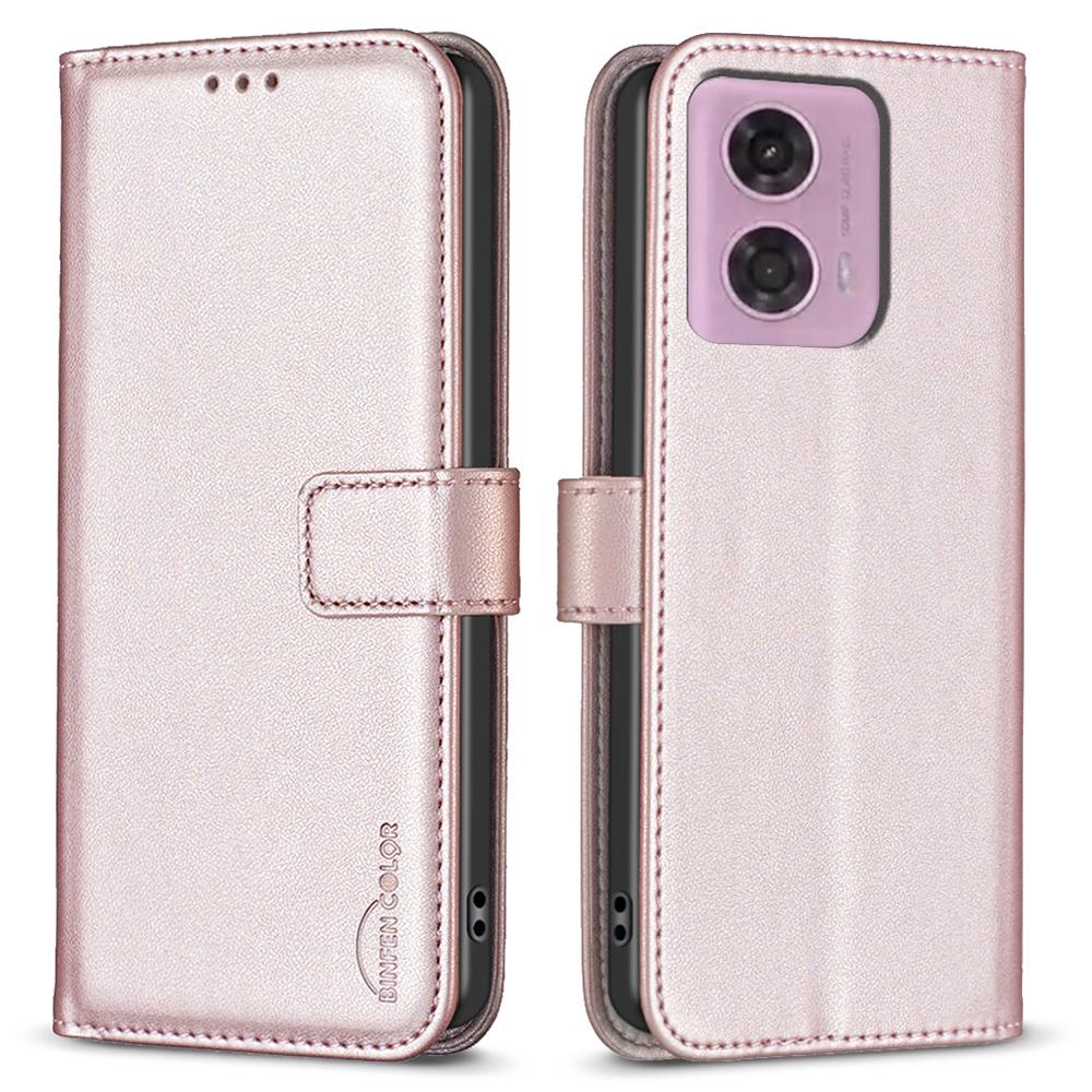 

BINFEN COLOR BF17 For Motorola Moto E14 4G/G04 4G/G04s 4G/G24 4G Leather Case Drop-Proof Phone Cover Rose Gold
