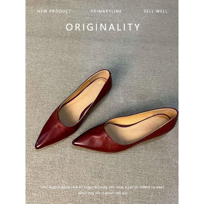 Super Soft Sheepskin~ Genuine Leather Pointed Tip Temperament Single Shoes Women's Shoes Light Mouth Commuting Shoes One Pedal French Simple 
