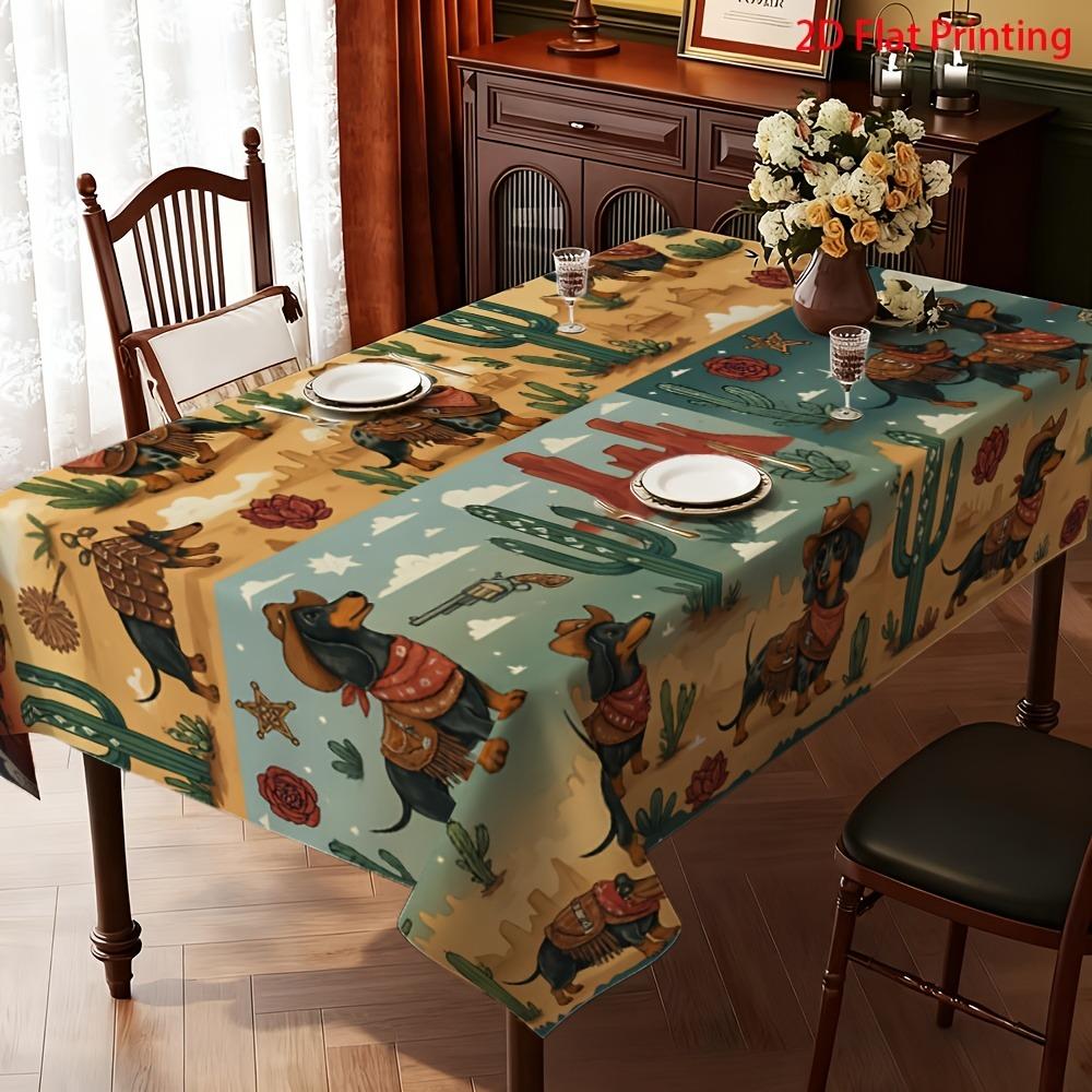 Western Wilderness Style Cartoon Tablecloths for Table Decor Waterproof Rectangle Reusable Tablecloth for Kitchen Dining Party