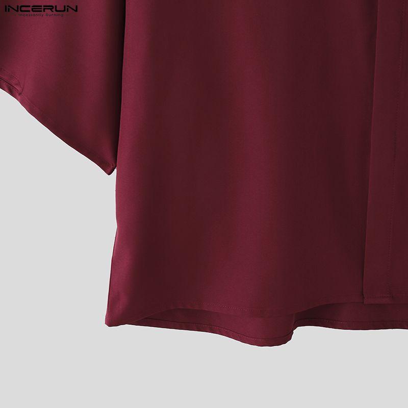 INCERUN Men Cowl Collar 3/4 Sleeve Gothic Casual Loose T-shirts Tops