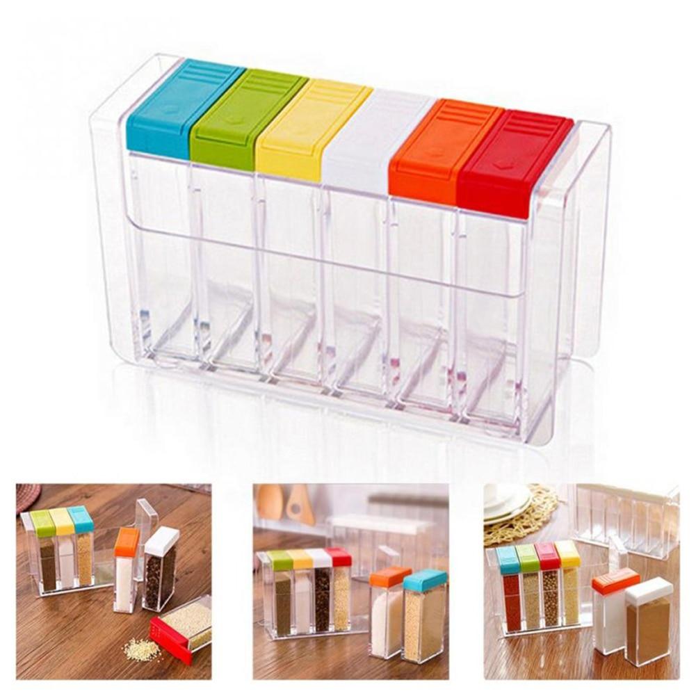 6in1 Spice Spice Jar Seasoning Box Kitchen Spice Storage Bottle Jars Transparent Salt Pepper Cumin Seasonings Boxes for Kitchen