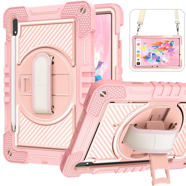 

Rotating Case For Samsung Galaxy Tab S10 Lite S9 FE S8 S7 11 inch S10 S9 S8 S7 Plus FE 12.4 inch Kids Stand Cover Shoulder Strap S7 SM-T870 T875 876B розового золота