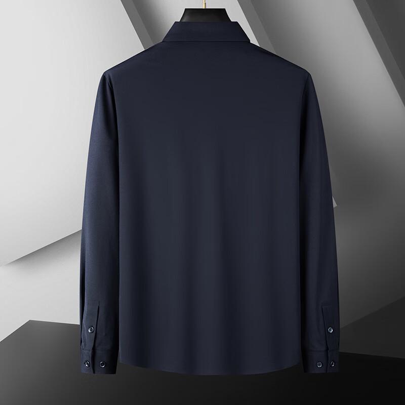Dibinze Men's Plus Size Stretch Wrinkle-Free Embroidered Long Sleeve Shirt