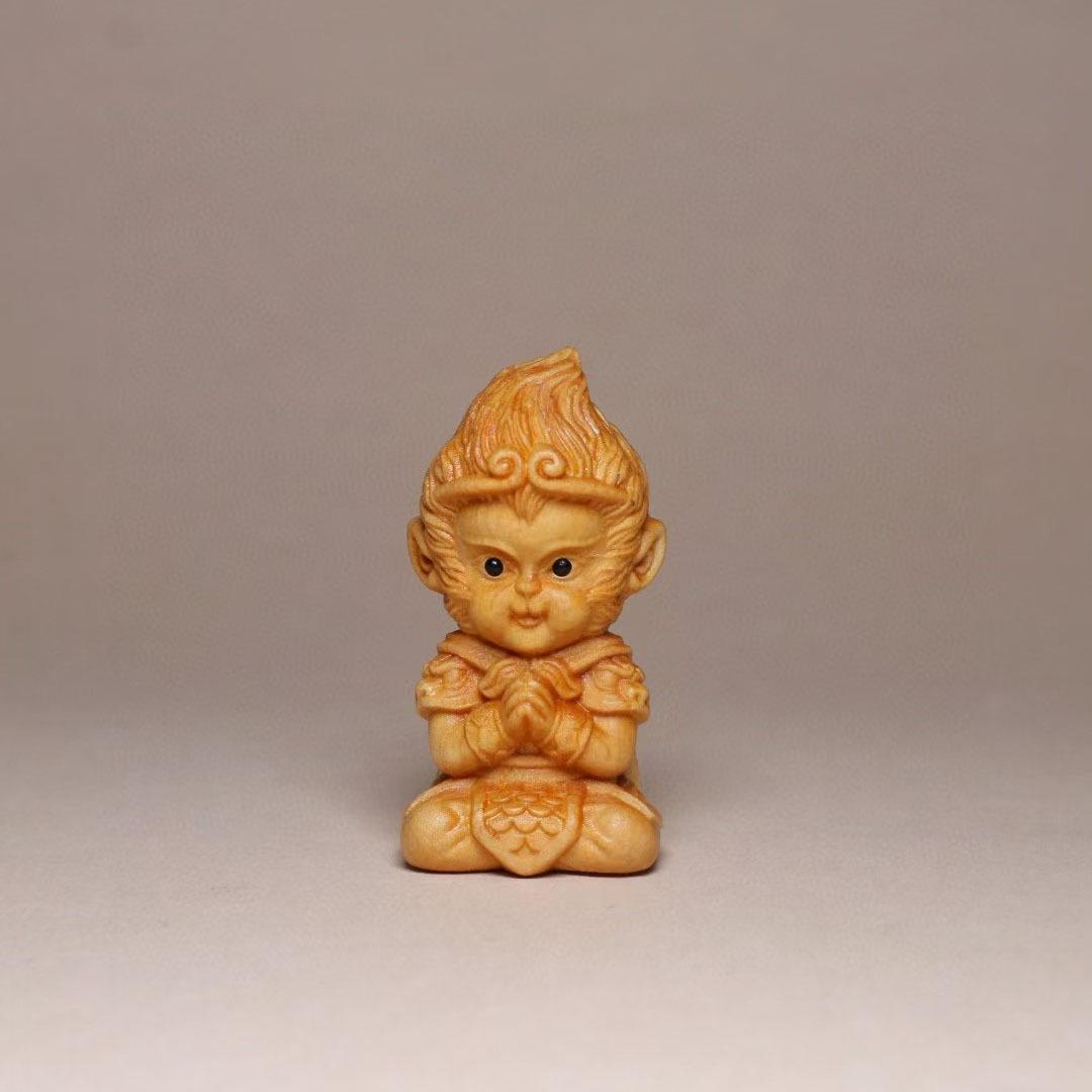 Taihang Cliff Cypress Wukong Meditation Figurine: Victorious Buddha Desk Ornament 6.5*3.2cm