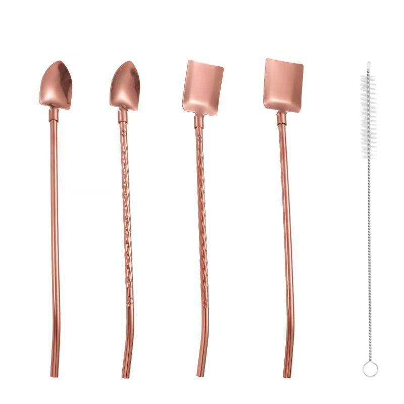 Creative 304 Stainless Steel Watermelon Scraper Spoon Spiced Straw for Beverages And Coffee Stirring Kitchen Utensil