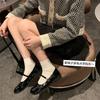Premium Cowhide Version~ Xiaoxiangfeng One-word Buckle Belt Color Matching Mary Jane Shoes Black and White Square Head Retro Thick Heel Single Shoes