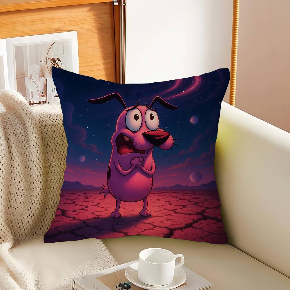 Cute Courage The C-Cowardly Dog Pillow Covers Cartoon Sofa Decorative Home Double-sided Printing Short Plush Cute Cushion Cover