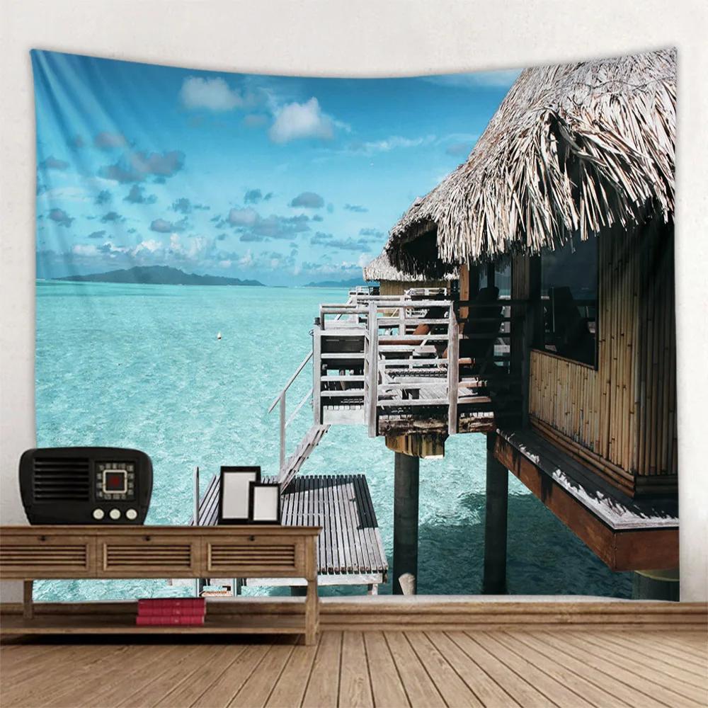 Dreamy Beach Landscape Tapestry Wall Hanging for Bedroom Living Room Dormitory Home Decor Sea View Background Cloth