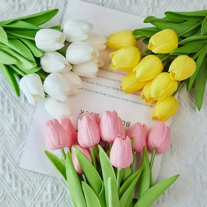 10Pcs  34cm Artificial Floral Tulip Bouquet Real Touch Flowers for Home Decoration Wedding Decor