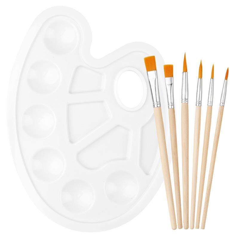 6-Piece Gouache & Watercolor Paint Brush Set for Kids – Nylon Bristle Art and Oil Painting Brushes with Palette.