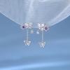 925 Silver Zircon Flower Earring for Women Girl Gift Butterfly Tassels Hollowing Out Jewelry