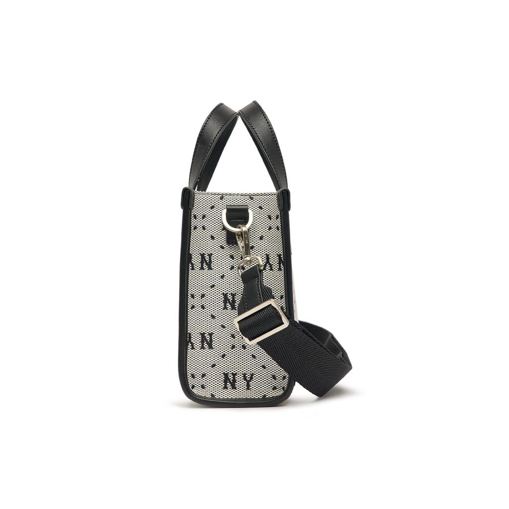 MLB New York Yankees Large Logo Adjustable Shoulder Strap Vintage Letter Print Faux Leather Tote Bag Women Tote Bags Black Gray 3AORS013N-50BKS
