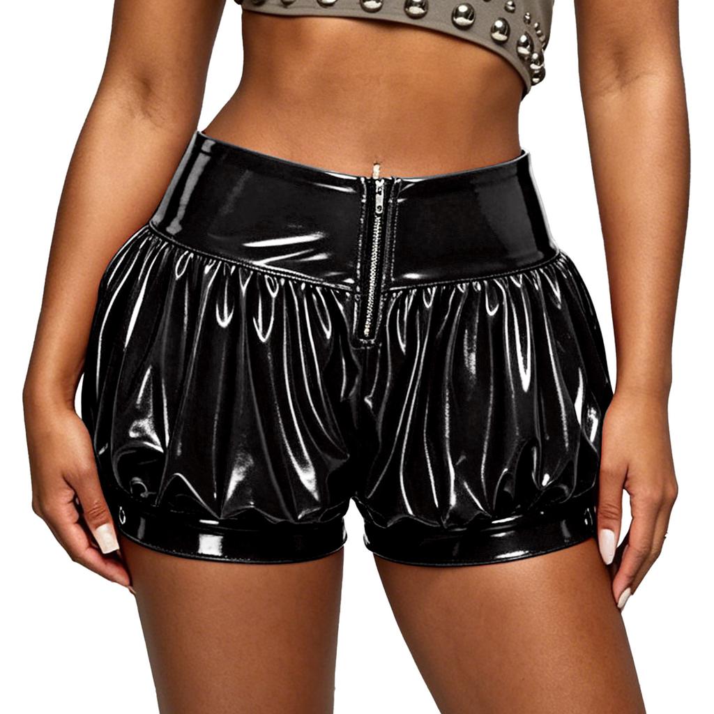Womens Patent Leather Bubble Shorts