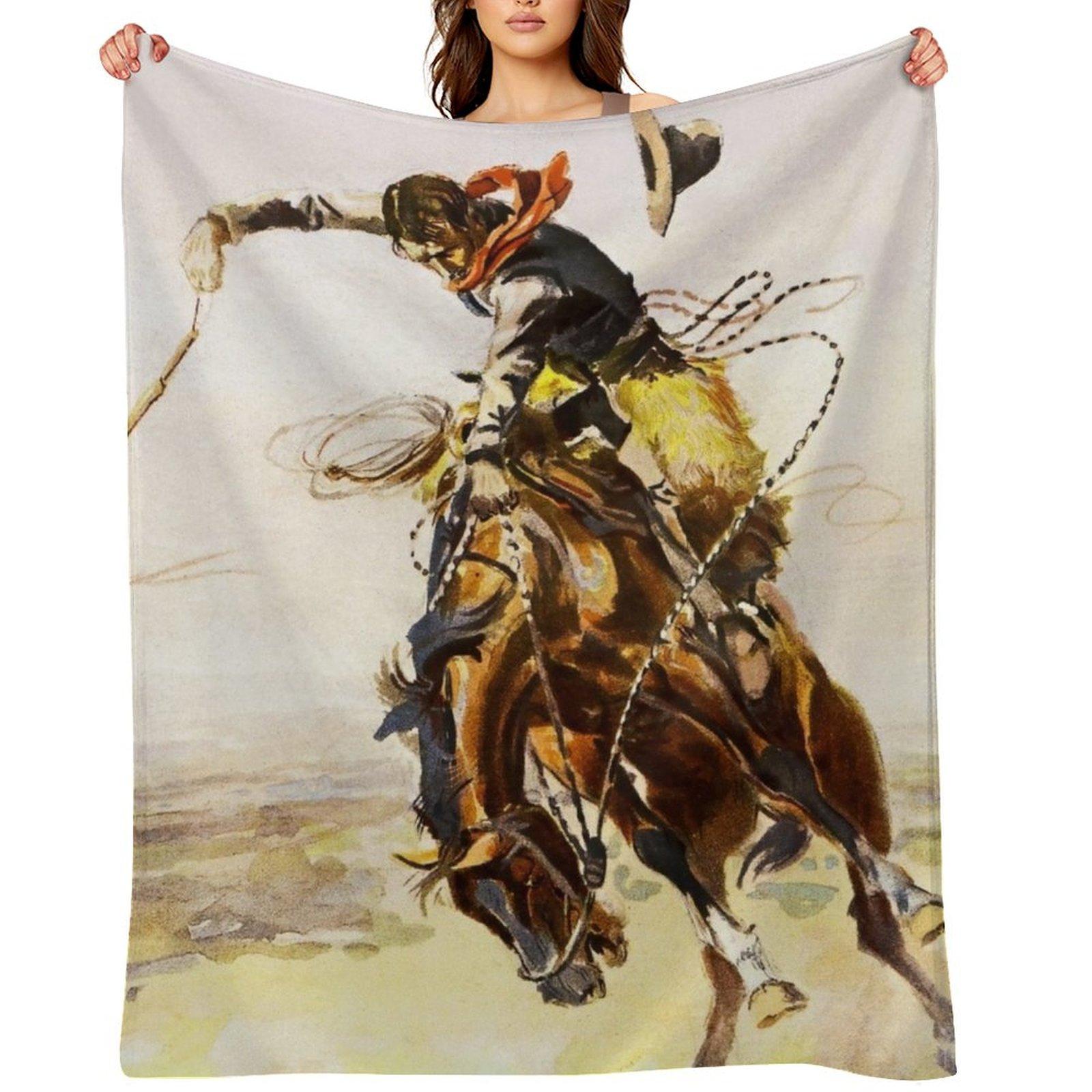 

“A Bad Hoss” by Charles M Russell Throw Blanket Tourist Decorative Throw Travel halloween Blankets 30x40in