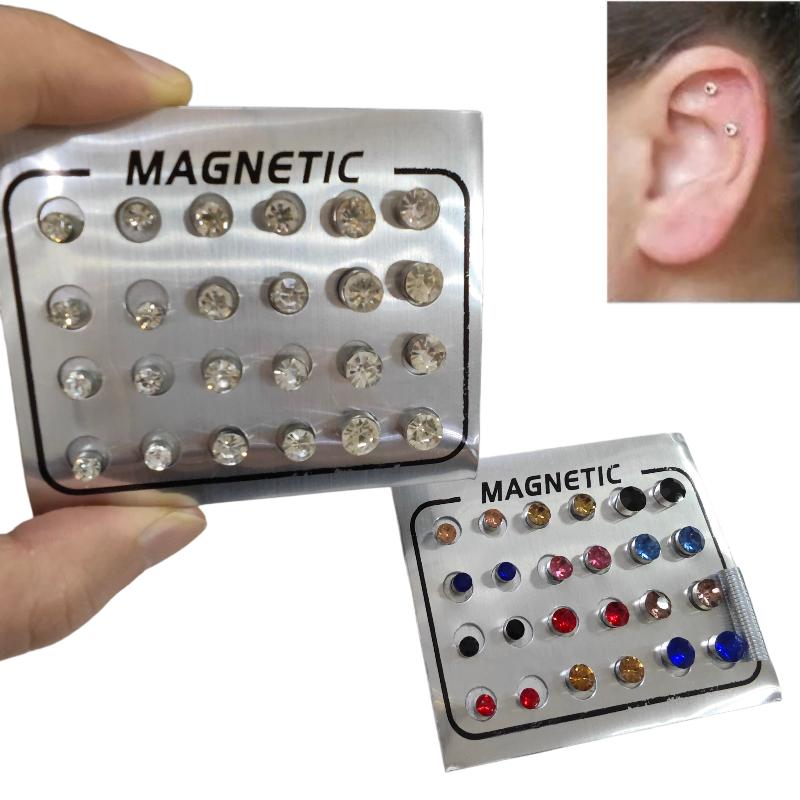 Magnetic Fake Earring Studs No Piercing Round Classic Crystal 4/5/6MM for Business Casual Occasion Wear