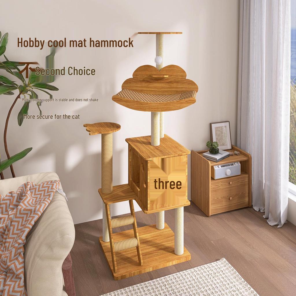 Sisal Cat Tree with Multi-Layer Platforms, Bed, and Space Capsule - Space-Saving Climbing Frame