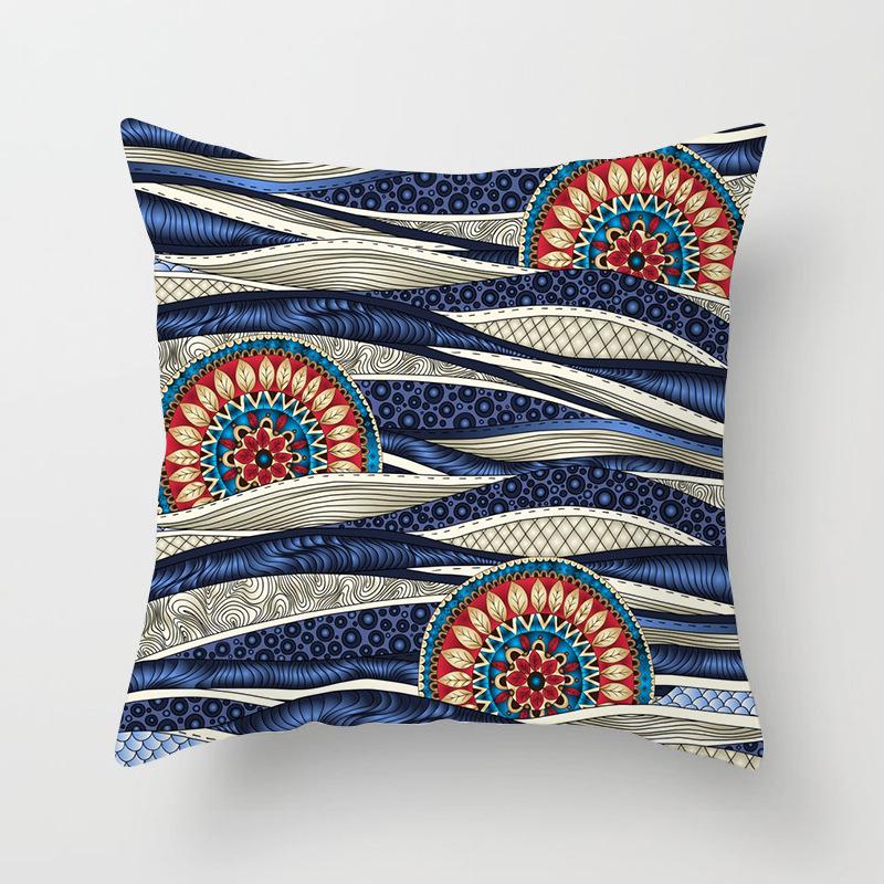 Peach Skin Pillowcase Blue and White Porcelain Geometric Print Abstract Sofa Cushion Cover Office Waist Pillow Cover