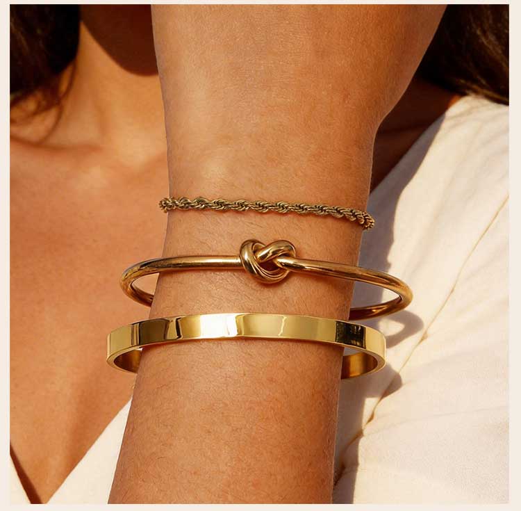 Bracelets for Women Non Tarnish, Stack Stainless Steel Bangles, Tie Knot Cuffs, Cuban Rope Paperclip Beaded Fashion Bracelet