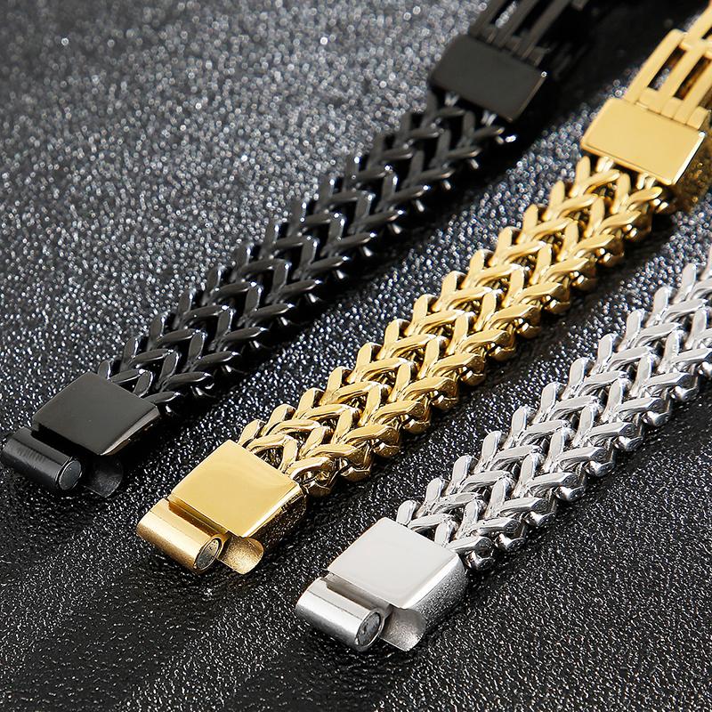 Gold Color Stainless Steel Bracelet Men 11MM Link Chain Men's On Hand Bands Bracelets Male Jewellery Iron Mannen Armband
