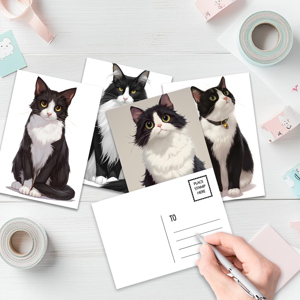 32pcs, Cow Cat Portrait Postcards, Cat Lovers, Room Decoration Stickers, Brochure Material, Souvenirs, Collectibles and Mailing